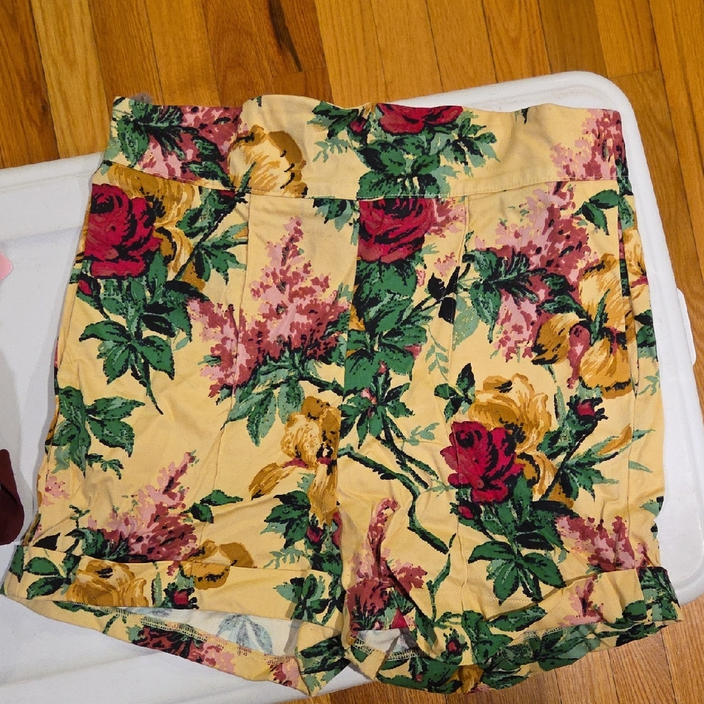 Pinup Girl Clothing High-Waist Yellow Floral Shorts